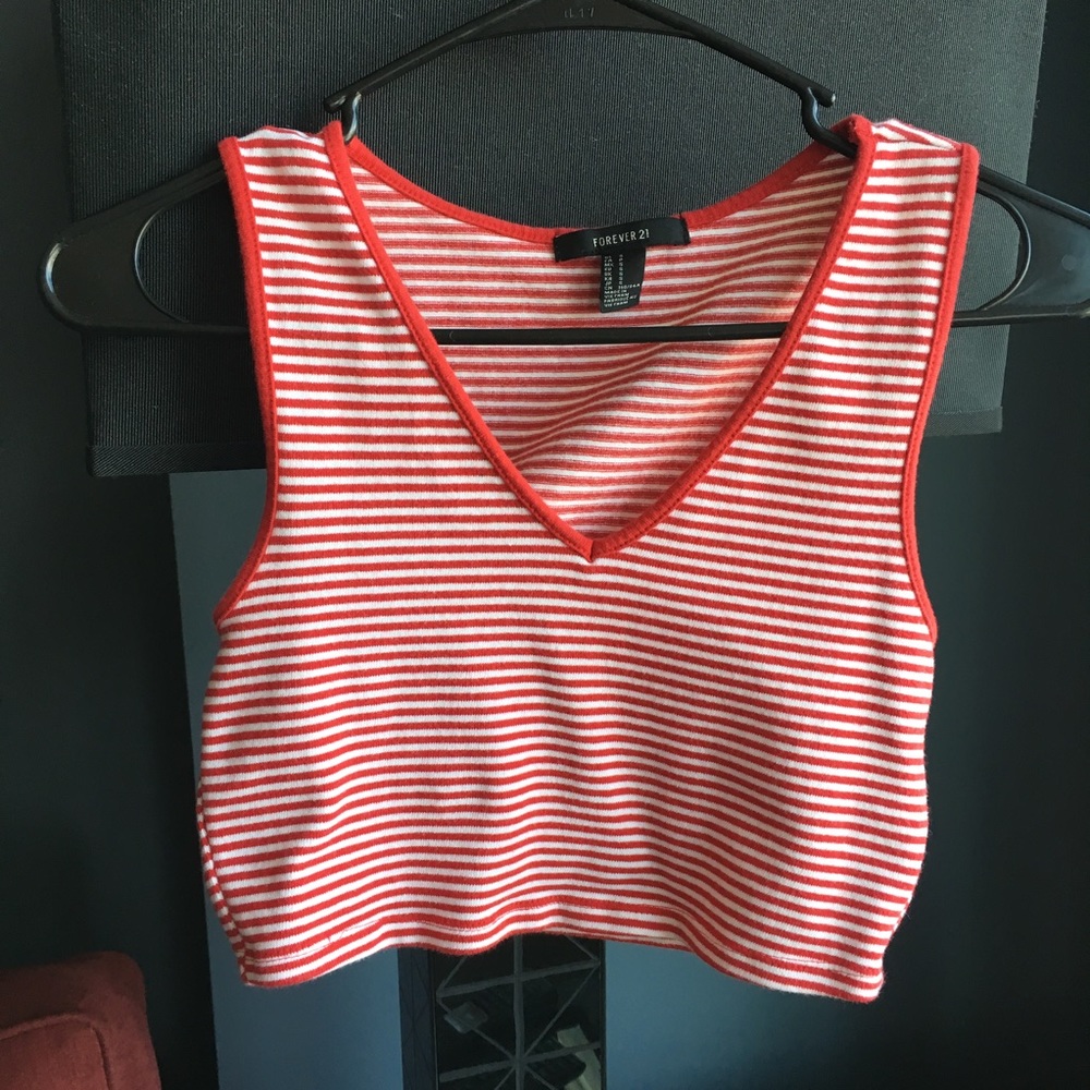 Red and White Striped Crop Top